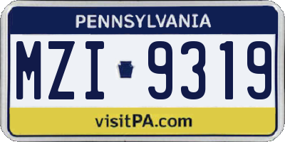 PA license plate MZI9319