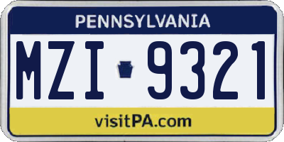 PA license plate MZI9321