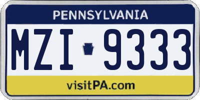 PA license plate MZI9333