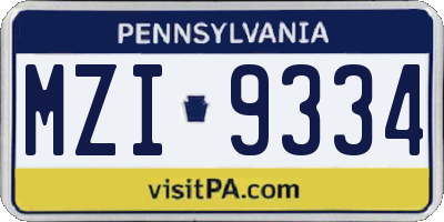 PA license plate MZI9334