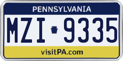 PA license plate MZI9335