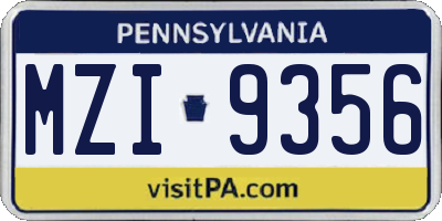 PA license plate MZI9356