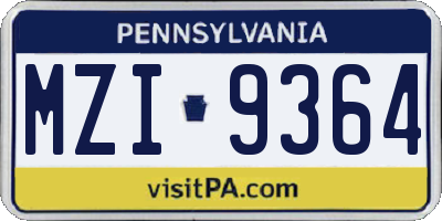 PA license plate MZI9364