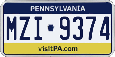 PA license plate MZI9374