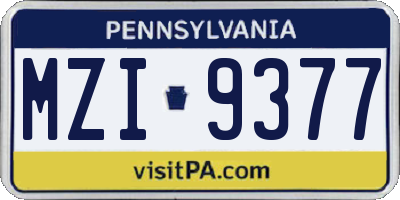 PA license plate MZI9377