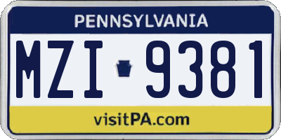 PA license plate MZI9381