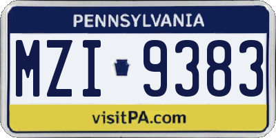 PA license plate MZI9383