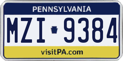 PA license plate MZI9384