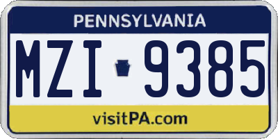 PA license plate MZI9385