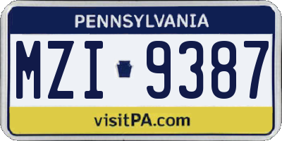 PA license plate MZI9387