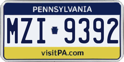 PA license plate MZI9392