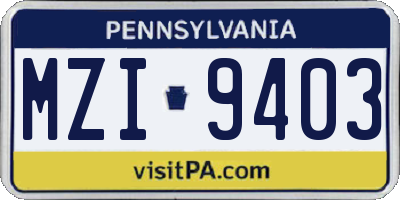 PA license plate MZI9403