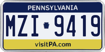 PA license plate MZI9419