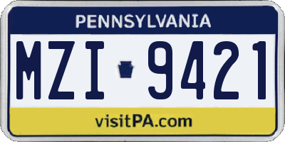 PA license plate MZI9421