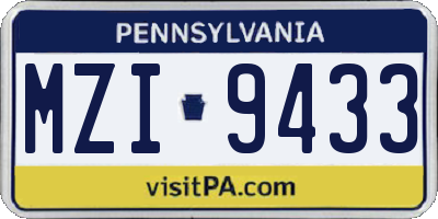 PA license plate MZI9433