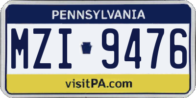 PA license plate MZI9476