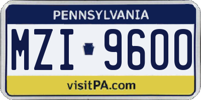 PA license plate MZI9600