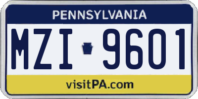 PA license plate MZI9601
