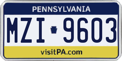 PA license plate MZI9603