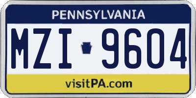 PA license plate MZI9604