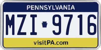 PA license plate MZI9716