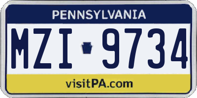 PA license plate MZI9734