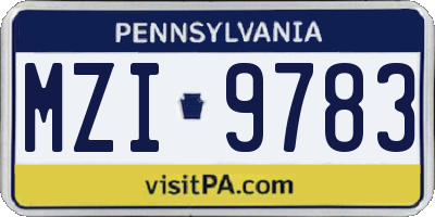 PA license plate MZI9783