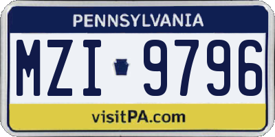 PA license plate MZI9796