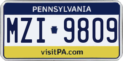 PA license plate MZI9809