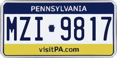 PA license plate MZI9817