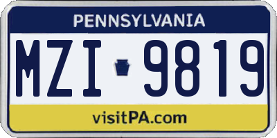 PA license plate MZI9819