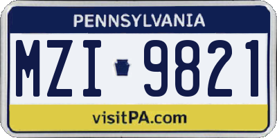 PA license plate MZI9821