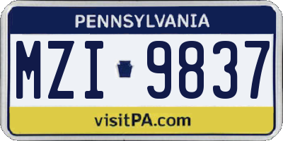PA license plate MZI9837