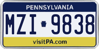 PA license plate MZI9838