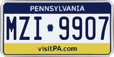 PA license plate MZI9907