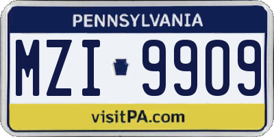 PA license plate MZI9909