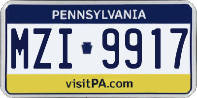 PA license plate MZI9917