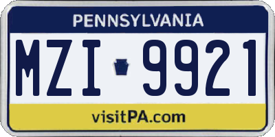 PA license plate MZI9921