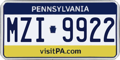 PA license plate MZI9922