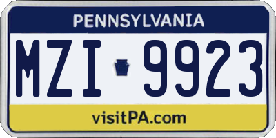 PA license plate MZI9923