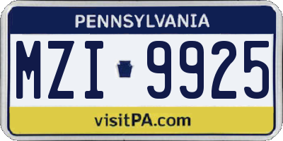 PA license plate MZI9925