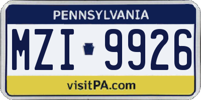 PA license plate MZI9926