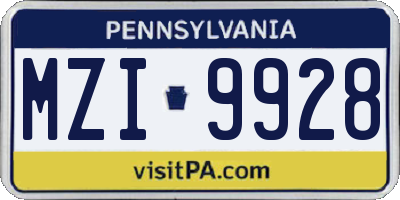 PA license plate MZI9928