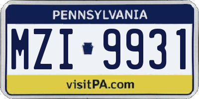 PA license plate MZI9931