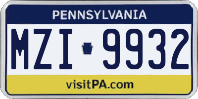 PA license plate MZI9932