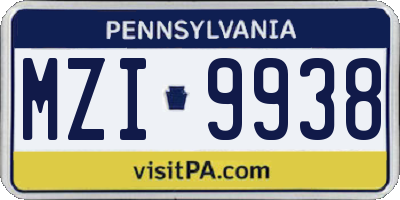 PA license plate MZI9938