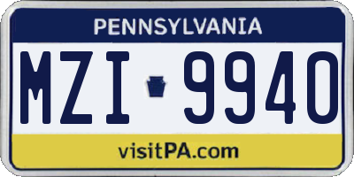 PA license plate MZI9940