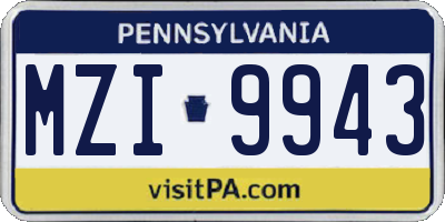 PA license plate MZI9943