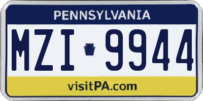 PA license plate MZI9944