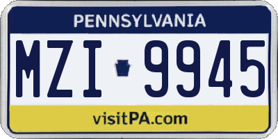 PA license plate MZI9945